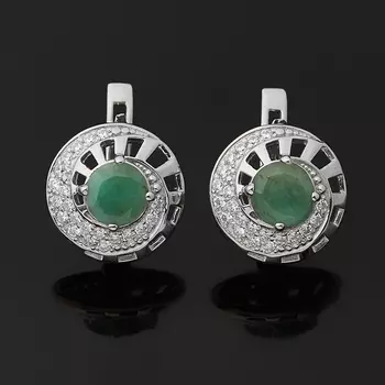 Серьги изумруд (серебро 925 пр. родир. бел.) огранка