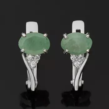 Серьги изумруд (серебро 925 пр. родир. бел.) огранка