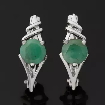 Серьги изумруд (серебро 925 пр. родир. бел.) огранка
