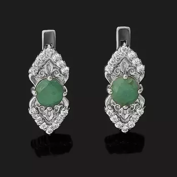 Серьги изумруд (серебро 925 пр. родир. бел.) огранка