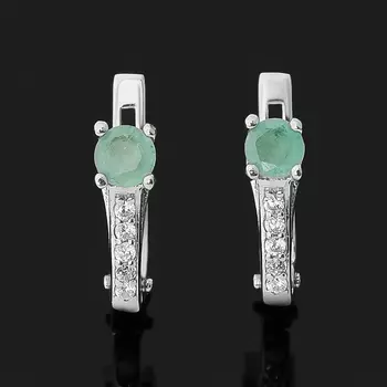 Серьги изумруд (серебро 925 пр. родир. бел.) огранка