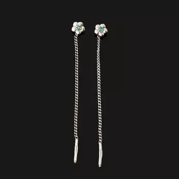 Серьги изумруд (серебро 925 пр. родир. бел.) протяжки огранка