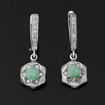 Серьги изумруд (серебро 925 пр. родир. бел.) огранка