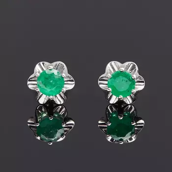 Серьги изумруд (серебро 925 пр. родир. бел.) пуссеты огранка