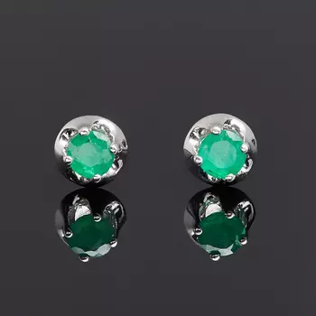 Серьги изумруд (серебро 925 пр. родир. бел.) пуссеты огранка