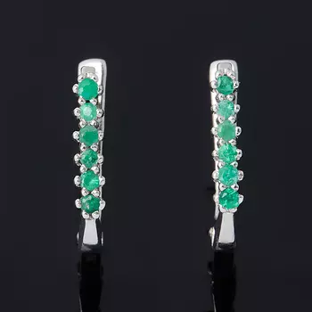 Серьги изумруд (серебро 925 пр. родир. бел.) огранка