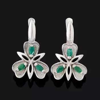 Серьги изумруд (серебро 925 пр. родир. бел.) огранка