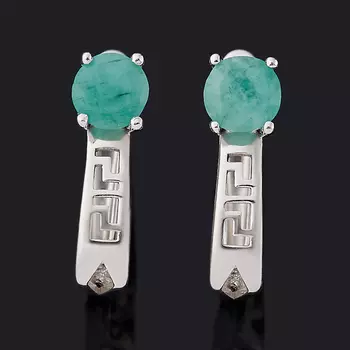 Серьги изумруд (серебро 925 пр. родир. бел.) огранка