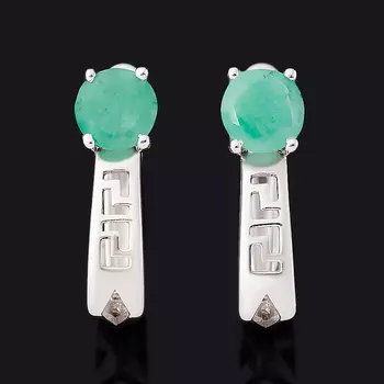 Серьги изумруд (серебро 925 пр. родир. бел.) огранка