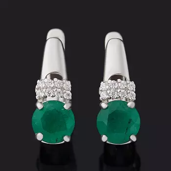 Серьги изумруд (серебро 925 пр. родир. бел.) огранка