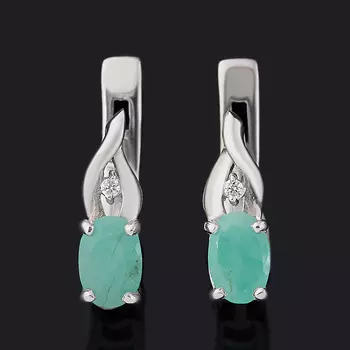 Серьги изумруд (серебро 925 пр. родир. бел.) огранка