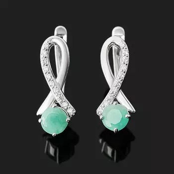 Серьги изумруд (серебро 925 пр. родир. бел.) огранка