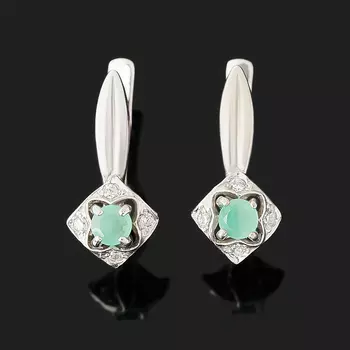 Серьги изумруд (серебро 925 пр. родир. бел.) огранка