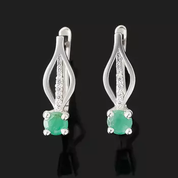 Серьги изумруд (серебро 925 пр. родир. бел.) огранка