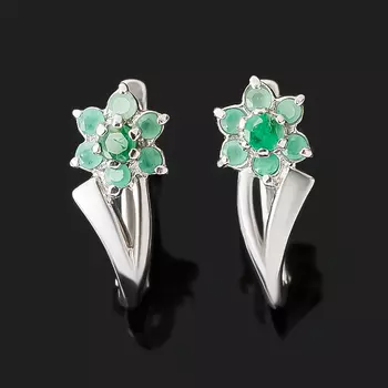 Серьги изумруд (серебро 925 пр. родир. бел.) огранка