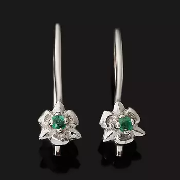 Серьги изумруд (серебро 925 пр. родир. бел.) огранка