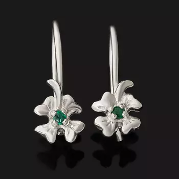 Серьги изумруд (серебро 925 пр. родир. бел.) огранка