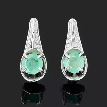 Серьги изумруд (серебро 925 пр. родир. бел.) огранка