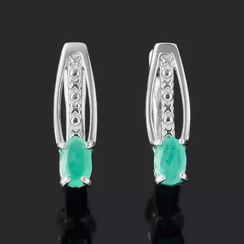 Серьги изумруд (серебро 925 пр. родир. бел.) огранка