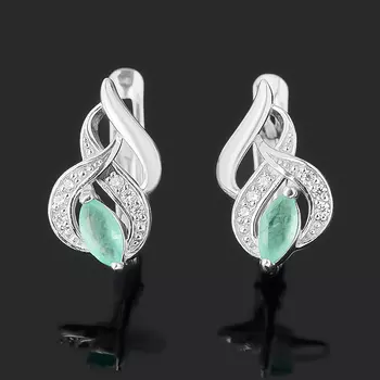 Серьги изумруд (серебро 925 пр. родир. бел.) огранка