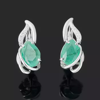 Серьги изумруд (серебро 925 пр. родир. бел.) огранка
