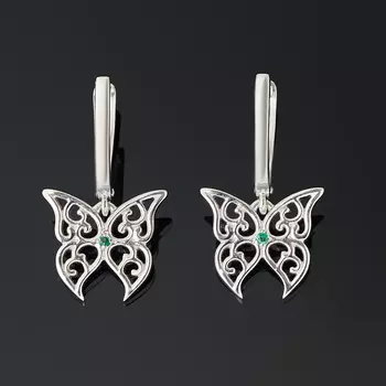 Серьги изумруд (серебро 925 пр. родир. бел.) огранка