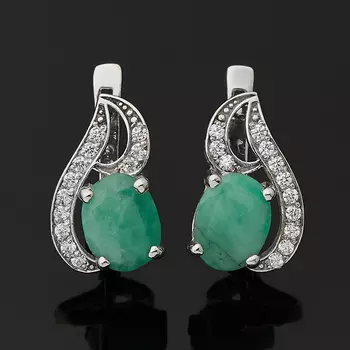 Серьги изумруд (серебро 925 пр. родир. бел.) огранка