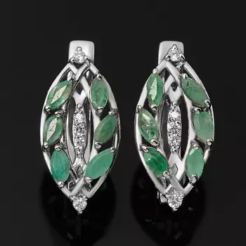 Серьги изумруд (серебро 925 пр. родир. бел.) огранка