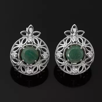 Серьги изумруд (серебро 925 пр. родир. бел.) огранка