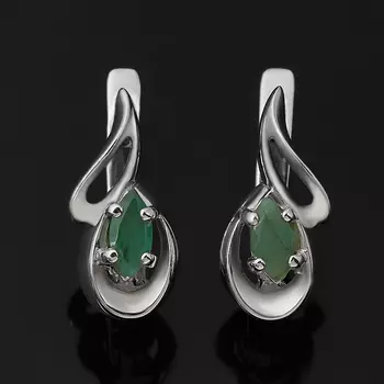 Серьги изумруд (серебро 925 пр. родир. бел.) огранка
