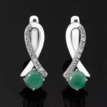 Серьги изумруд (серебро 925 пр. родир. бел.) огранка