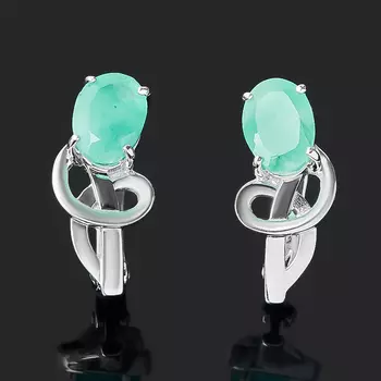 Серьги изумруд (серебро 925 пр. родир. бел.) огранка