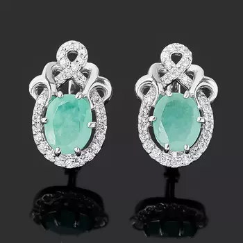 Серьги изумруд (серебро 925 пр. родир. бел.) огранка