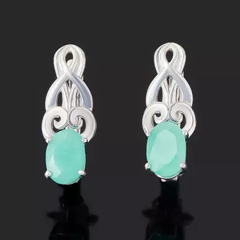 Серьги изумруд (серебро 925 пр. родир. бел.) огранка