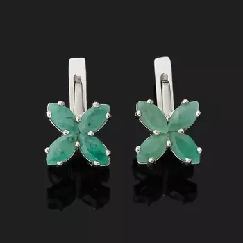 Серьги изумруд (серебро 925 пр. родир. бел.) огранка