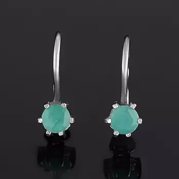 Серьги изумруд (серебро 925 пр. родир. бел.) огранка