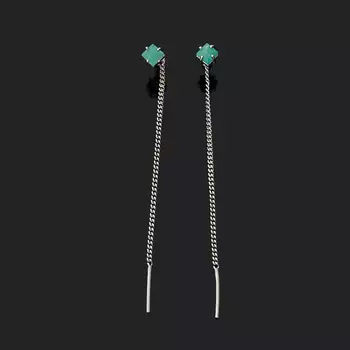 Серьги изумруд (серебро 925 пр. родир. бел.) протяжки огранка