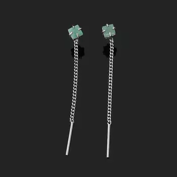 Серьги изумруд (серебро 925 пр. родир. бел.) протяжки огранка