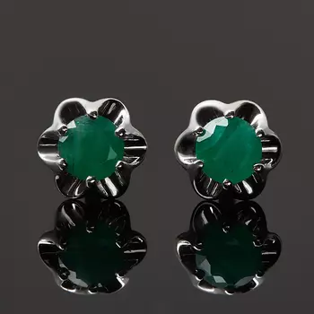 Серьги изумруд (серебро 925 пр. родир. бел.) пуссеты огранка