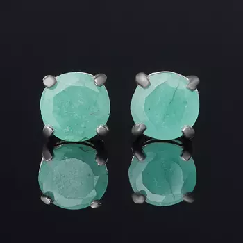 Серьги изумруд (серебро 925 пр. родир. бел.) пуссеты огранка