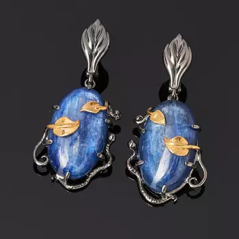 Серьги кианит синий (серебро 925 пр. позолота, родир. черн.)