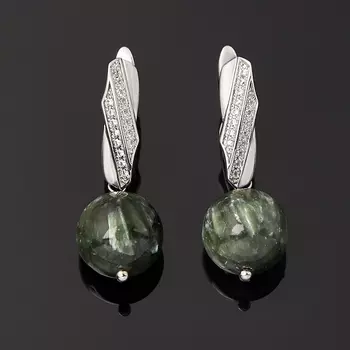 Серьги клинохлор (серафинит) (биж. сплав родир. бел.)