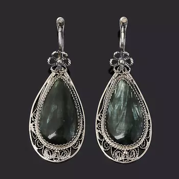 Серьги клинохлор (серафинит) (нейзильбер)
