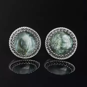 Серьги клинохлор (серафинит) (нейзильбер) пуссеты