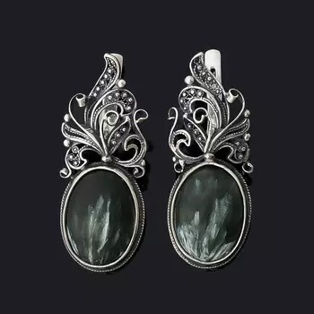 Серьги клинохлор (серафинит) (серебро 925 пр. оксидир.)