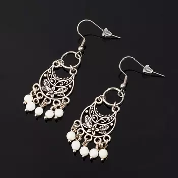 Серьги коралл белый (биж. сплав, сталь хир.) огранка