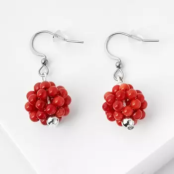 Серьги коралл красный (биж. сплав, сталь хир.)