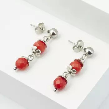 Серьги коралл красный (биж. сплав, сталь хир.) пуссеты огранка