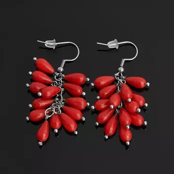 Серьги коралл красный (биж. сплав, сталь хир.)