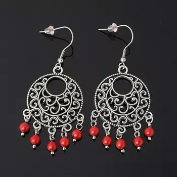 Серьги коралл красный (биж. сплав, сталь хир.)